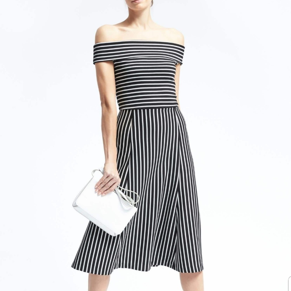 NWT Banana Republic black white striped dress 8P